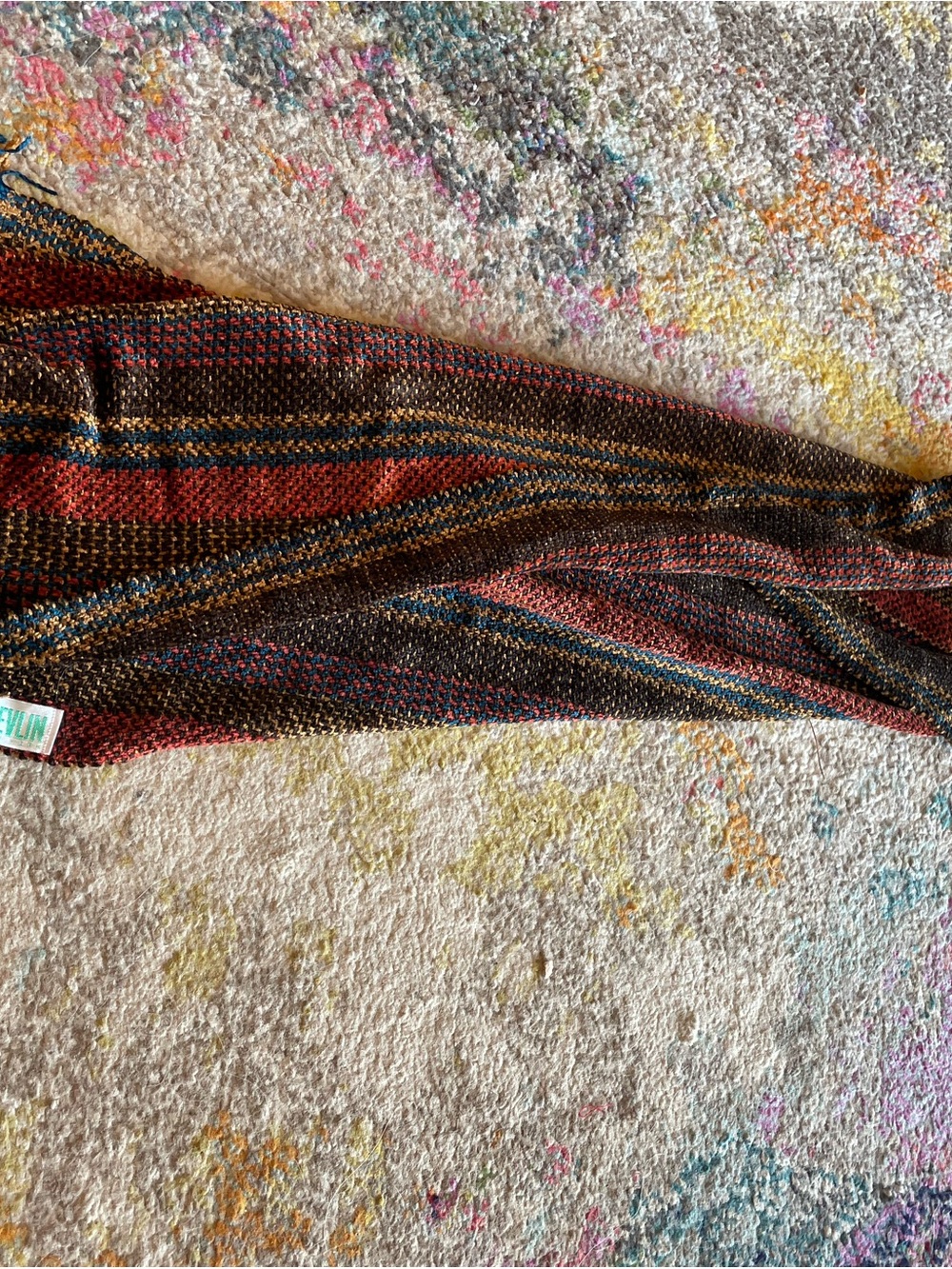 FERN DEVLIN maroon scarf with fringe striped chenelle soft